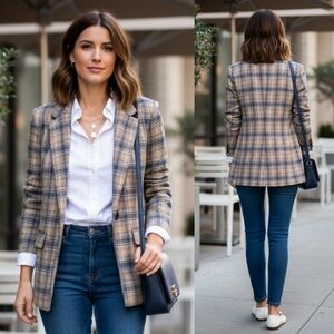 Liverpool S Old Money Modern Contempirary Preppy Glen Plaid Open Knit Blazer